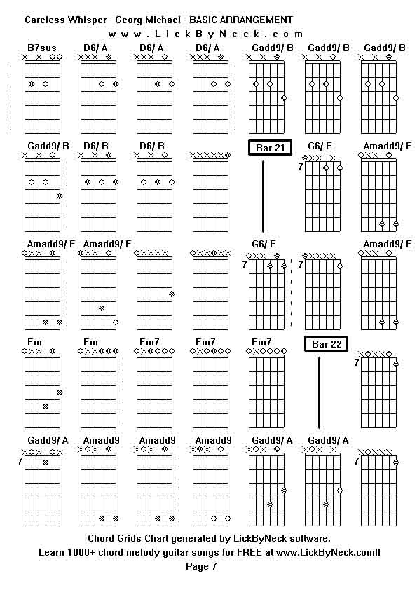 Chord Grids Chart of chord melody fingerstyle guitar song-Careless Whisper - Georg Michael - BASIC ARRANGEMENT,generated by LickByNeck software.